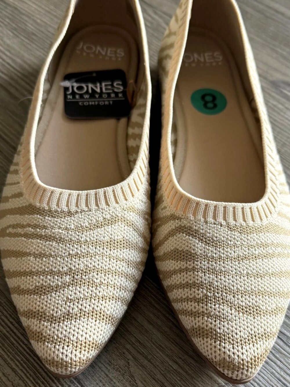 Jones New York Comfort Beige Zebra Print Pointed Toe Knit Flats Shoes 8 NWT - Picture 6 of 12